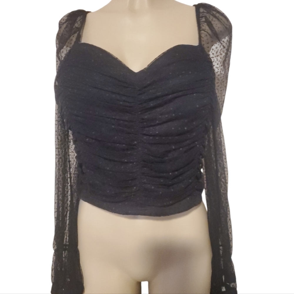 Y2K Sheer Mesh Top 1X Witchy Whimsigoth Lace Fairy Grunge Polka Dot